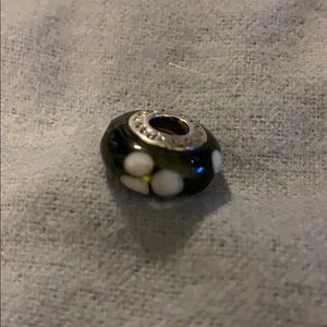 Retired Pandora Black Flower Glass Murano Bead 925